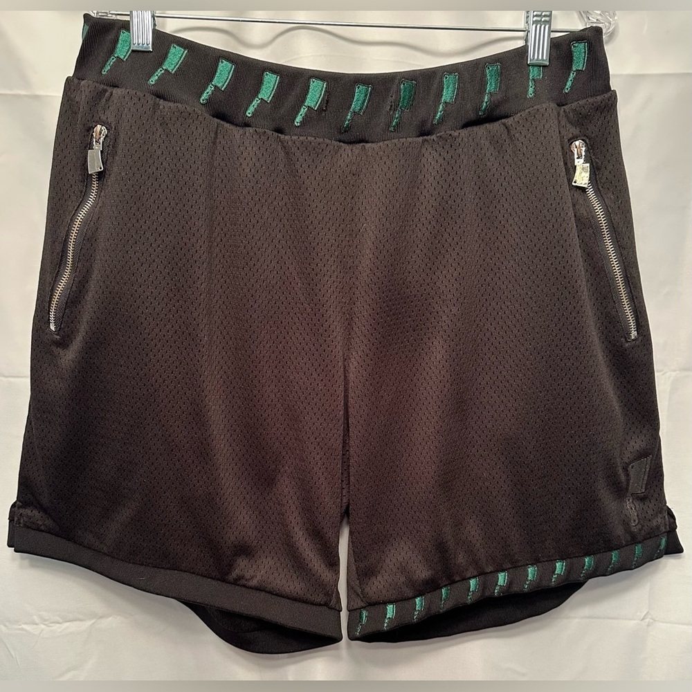 Lambchops Mesh Shorts Black With‎ Green Cleavers Zipper Details Size 2XL